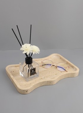 北欧创意抽象几何洞石托盘摆件客B厅玄关卧室梳妆台样板房家居饰