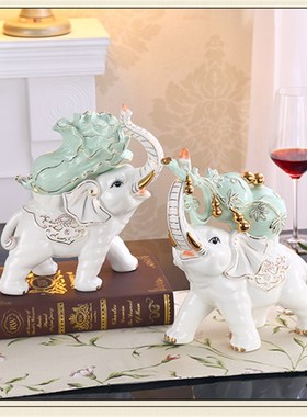 陶瓷招财大象一对摆件创意商场开业客厅新居对象镇宅工艺摆设礼品