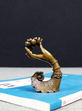 纯铜佛手莲花倒流香实心黄铜手香托香架香炉创意摆件禅意家用室内