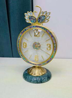 8345天鹅款轻奢座钟客厅台式钟表简约黄铜摆件直径17高29底座13