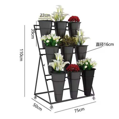 恒延北欧金色大号花店花架可移动铁艺多层鲜花展示架塑料花桶架子 - 图0