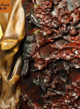 班德拉斯玉雕喜上眉梢鸡血玉玄关摆件家居饰品别墅装饰品乔迁礼物