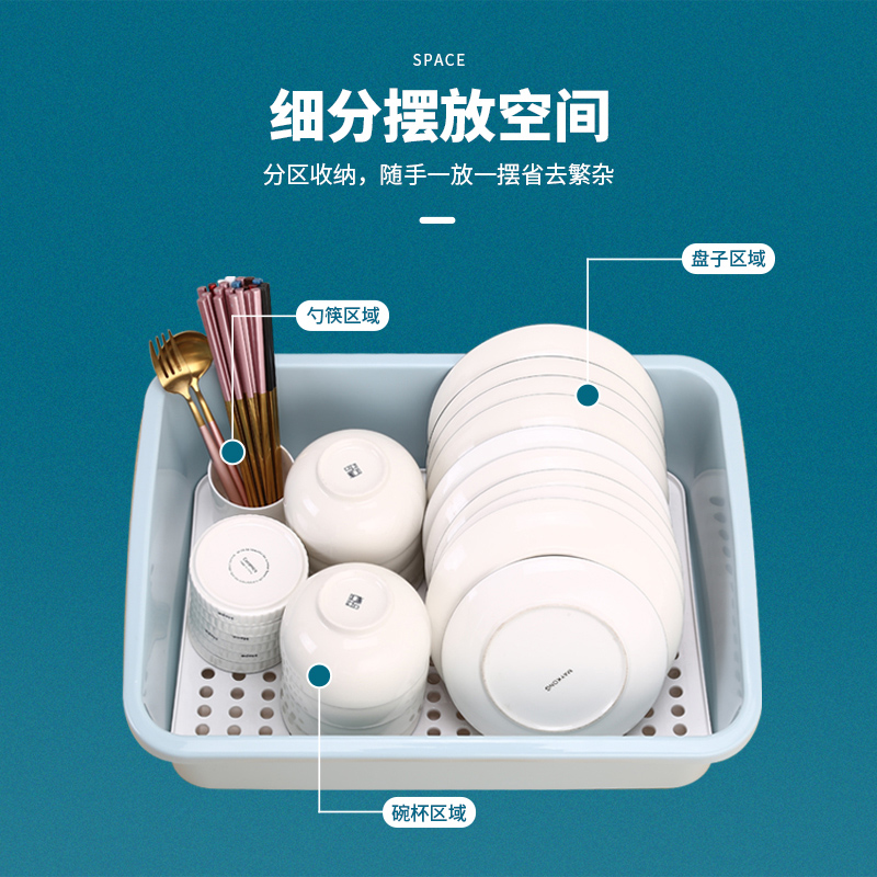 装碗筷收纳盒厨房沥水碗架碗碟收纳架放碗箱各种家用神器台面碗柜 - 图1