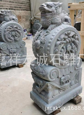 石雕门墩抱鼓石青石仿古做旧小象汉白玉貔貅狮子石鼓门口装饰摆件