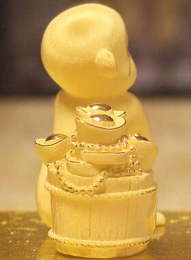 生肖绒沙金猴如意摆件猴年贺岁工艺品聚宝盆家居装饰品办公室摆设