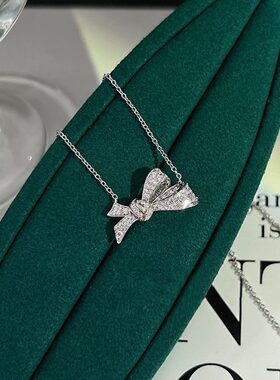 [七夕礼物] 2023新品925新款蝴蝶结银吊坠个性气质项链轻奢ins风