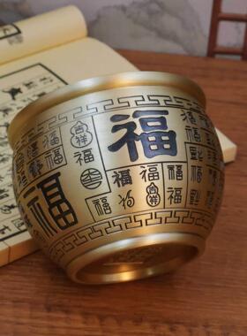 招财进宝百福铜缸聚宝盆黄铜米缸摆件大号客厅家居聚财存钱罐装饰