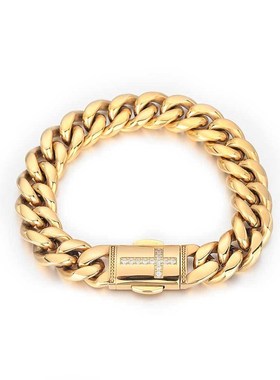 欧美爆款热销不锈钢链迈阿密微镶锆石弹簧P按扣个性头潮流手链