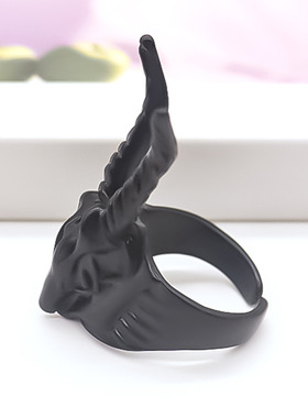 亚马逊新款个性羊头戒指电镀黑色合金饰品街头潮男朋克风指环批发