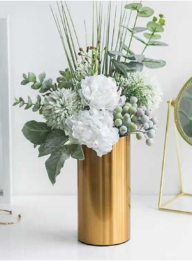 北欧现代简约轻奢花瓶摆件金属插花器高档级感客厅餐桌面装饰