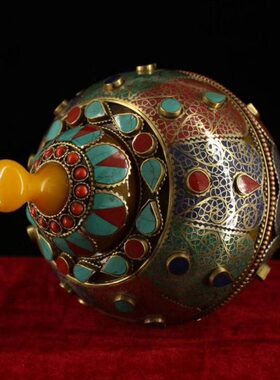 尼泊尔工艺手工制作老蜜蜡掐丝镶嵌宝石多宝罐吉祥八宝罐装饰摆件