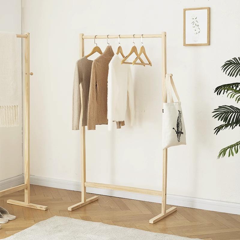 衣帽架实木落地卧室挂衣架家用现代简约小户型原木网红衣服架收纳 - 图1