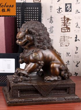 班德拉斯  纯铜狮子摆件一对公母守门狮子宫门狮子家居办公室装饰
