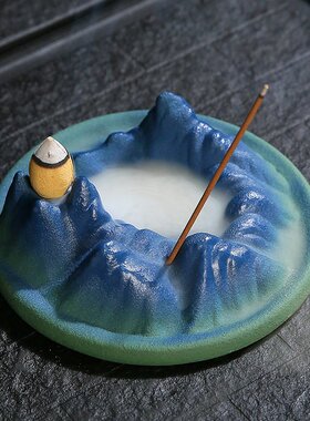 陶瓷千里江山线香插塔倒流香炉 家用室内香薰炉 禅意香座中式摆件