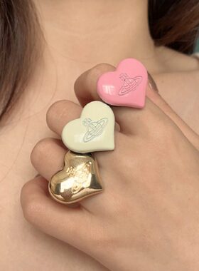 新款西太后Y2K辣妹风大爱心戒指 夏季粉色可爱桃心星球土星指环戒