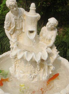 欧式水景工艺摆设工艺品大件浮雕情侣流水喷泉鱼池人物双层摆件塑