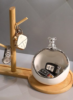 简约小熊玄关钥匙收纳摆件进门口鞋柜锁匙轻奢装饰品乔迁新居礼品
