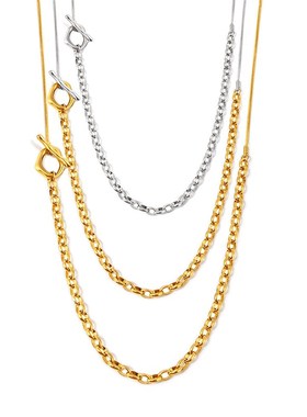 谜丽秋冬长款拼色OT扣项链毛衣链女手工链条不锈钢不褪色流行饰品