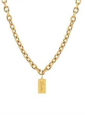 日韩幸运方牌港风项链女粗链条秋冬毛衣链不锈钢钛钢饰品P850