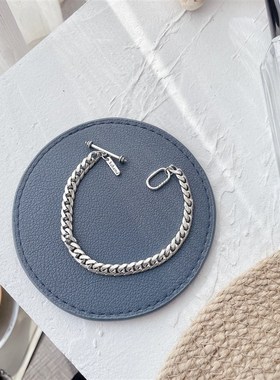 编织宽版坦克链S925纯银韩国东大门复古爱心冷淡风简约气质手链女