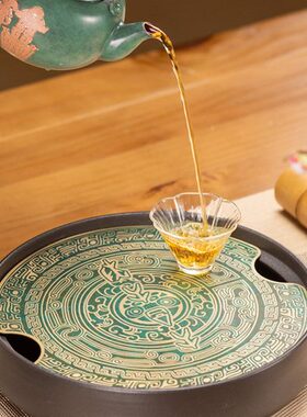 实用全明系列十美铜朱炳仁储水福茶盘干泡台央博 何以文X功夫茶具