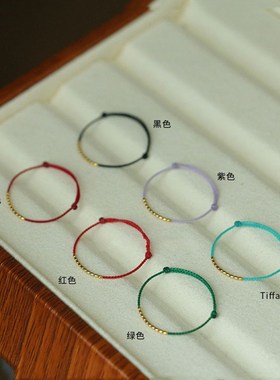金色小珠子手工编绳特细细绳沙金B戒指叠戴多巴胺简约中古古法尾