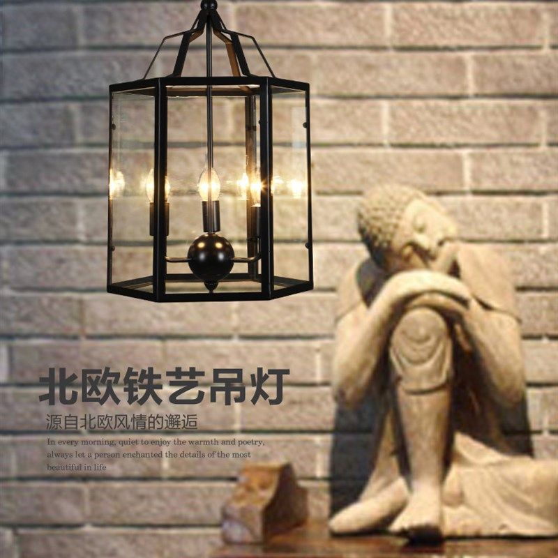 LOFT复古工业风铁艺吊灯北欧个性F餐厅吧台六面体4头玻璃箱吊灯,淘宝优惠券,粉丝福利购,淘宝优惠卷