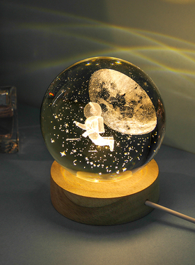 耶诞节发光水晶球l桌面摆件小夜灯玻璃球装饰品生日礼物女生高级