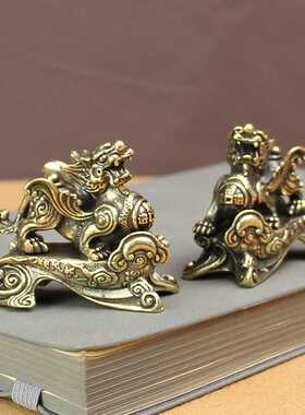 铜麒麟一对摆件黄铜复古一帆风顺万事如意居家客厅店铺开业铜礼品