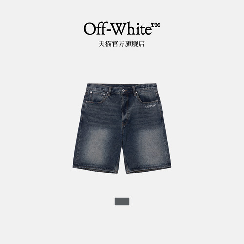 OFF-WHITE™情侣装新款水洗磨白牛仔短裤潮酷双箭头图案装饰 - 图0