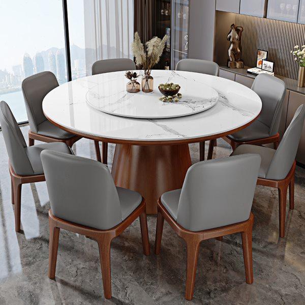 轻奢岩板餐桌椅组合小户型简约家用圆形带转盘实木圆桌餐厅吃饭桌,淘宝优惠券,粉丝福利购,淘宝优惠卷