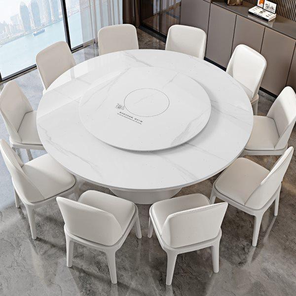 轻奢岩板餐桌椅组合小户型简约家用圆形带转盘实木圆桌餐厅吃饭桌,淘宝优惠券,粉丝福利购,淘宝优惠卷