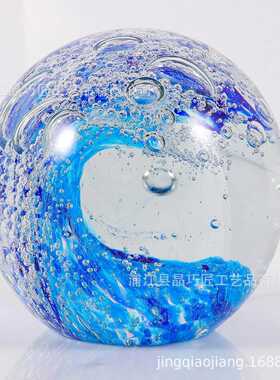 琉璃球水晶球发光海浪球礼品摆台海洋动物工艺品家居装饰摆件