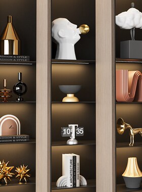 轻奢样板房别墅家居摆件客厅高级感书柜开放格壁龛Y背景装饰品