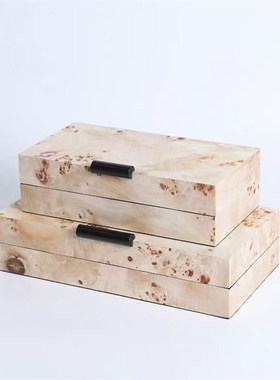 新中式轻奢高档木皮收纳盒首饰y样板间酒店卧室家居衣帽间桌面摆