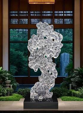 现代家居客厅玄关落地摆件透明树脂横向太湖石摆件别墅装饰艺术品