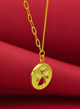 高保色黄铜镀真金diy饰品配件亮面沙金四叶草爱心AB链吊坠项链女