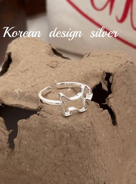 重工东大门ins风手饰品 925纯银戒指可爱镂空机器狗开口叠戴指环