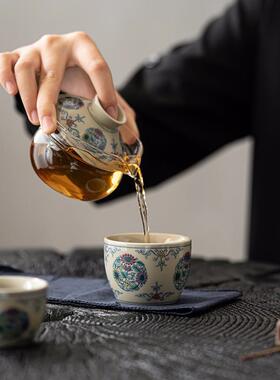 复古青花旅行快客杯盖碗泡茶器便携式玻璃茶杯车载收纳户外小套装