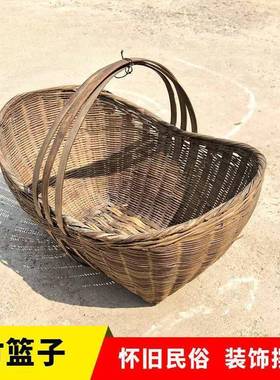 农村民俗老物件手工编织竹篮竹筐提篮米升斗簸箩簸箕复古怀旧