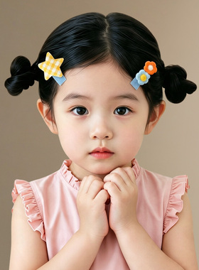 彩色格纹星星婴幼儿发夹女童宝宝全包布不伤发汗毛夹子儿童小发卡