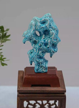 武当窑皇家琉璃绿松瓷太湖石摆件