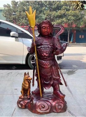 铸造纯铜a神像雕塑摆件 全铜二郎神显圣真君 哮天犬拿叉杨戬铜像