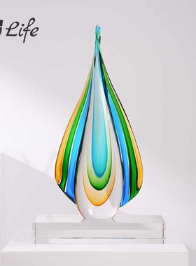 现代轻奢混彩f琉璃水滴摆件客厅样板间酒店博古架桌面艺术装饰送