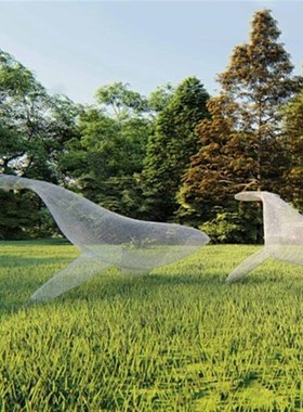 不锈钢镂空海豚鲸鱼雕塑金属网A格铁艺海洋馆动物装饰户外水景摆