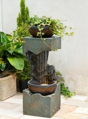 田园石灯笼流水摆件庭院花园装饰品光风水轮假山流水喷泉
