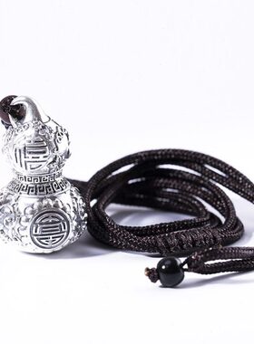 仿999足银小葫芦吊坠男士纯银项链女空心可打开装朱砂复古银挂件