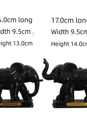 黑色陶瓷吸水大象摆件一对客厅办公室桌面家居装饰品招财吸财小象