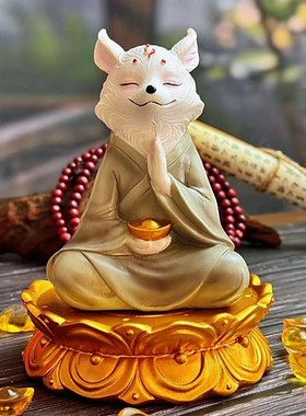 白色九尾狐狸小摆件多肉q植物花盆造景治愈系解压情绪汽车载装饰