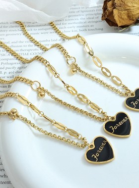 锁骨链ins性感冷淡风简约毛衣链女桃心滴油英文钢珠叠戴项链 P849